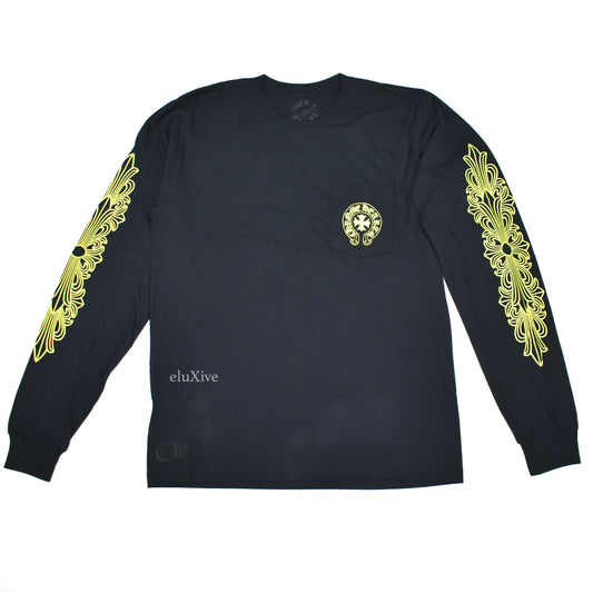 Chrome Hearts - Black / Neon Yellow Hollywood Logo L/S T-Shirt