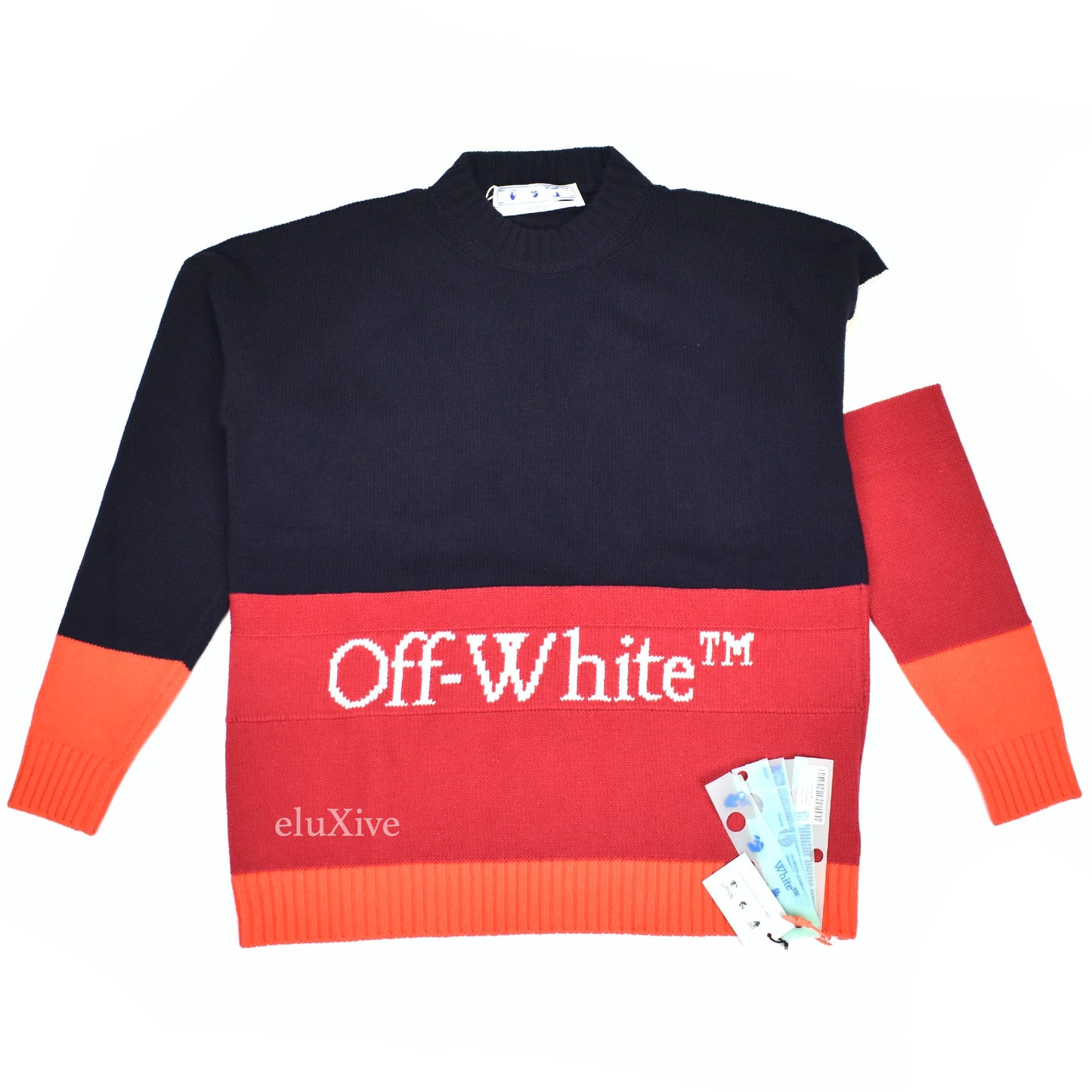 Off-White - Color Block Logo Knit Sweater (Navy/Pink)