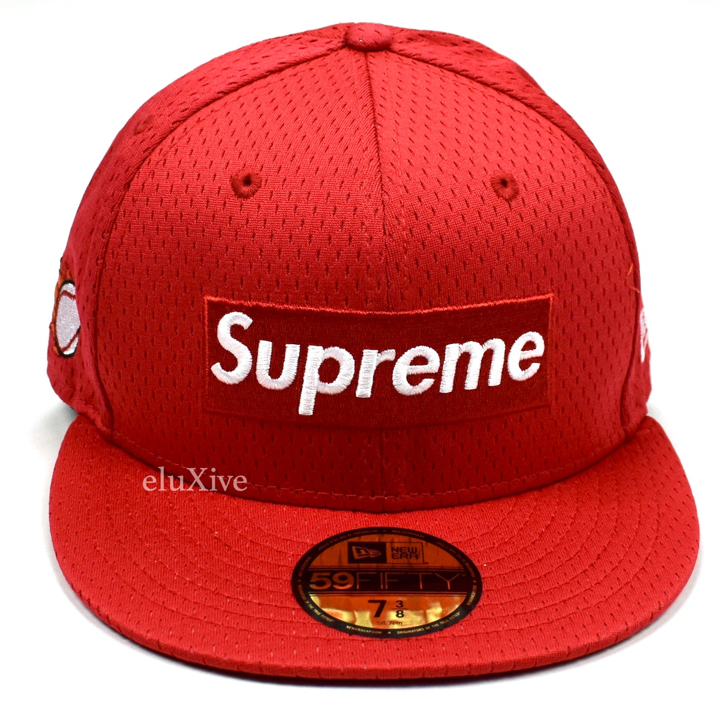 Supreme x New Era - Red Mesh Box Logo Fitted Hat (SS18)