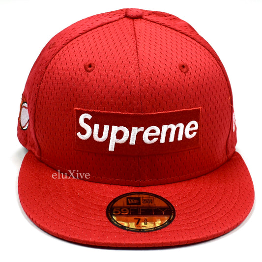 Supreme x New Era - Red Mesh Box Logo Fitted Hat (SS18)