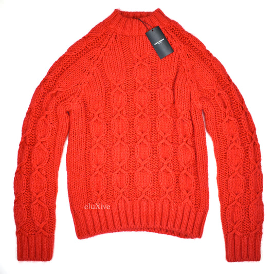 Saint Laurent - Red Heavy Cable Knit Wool Sweater