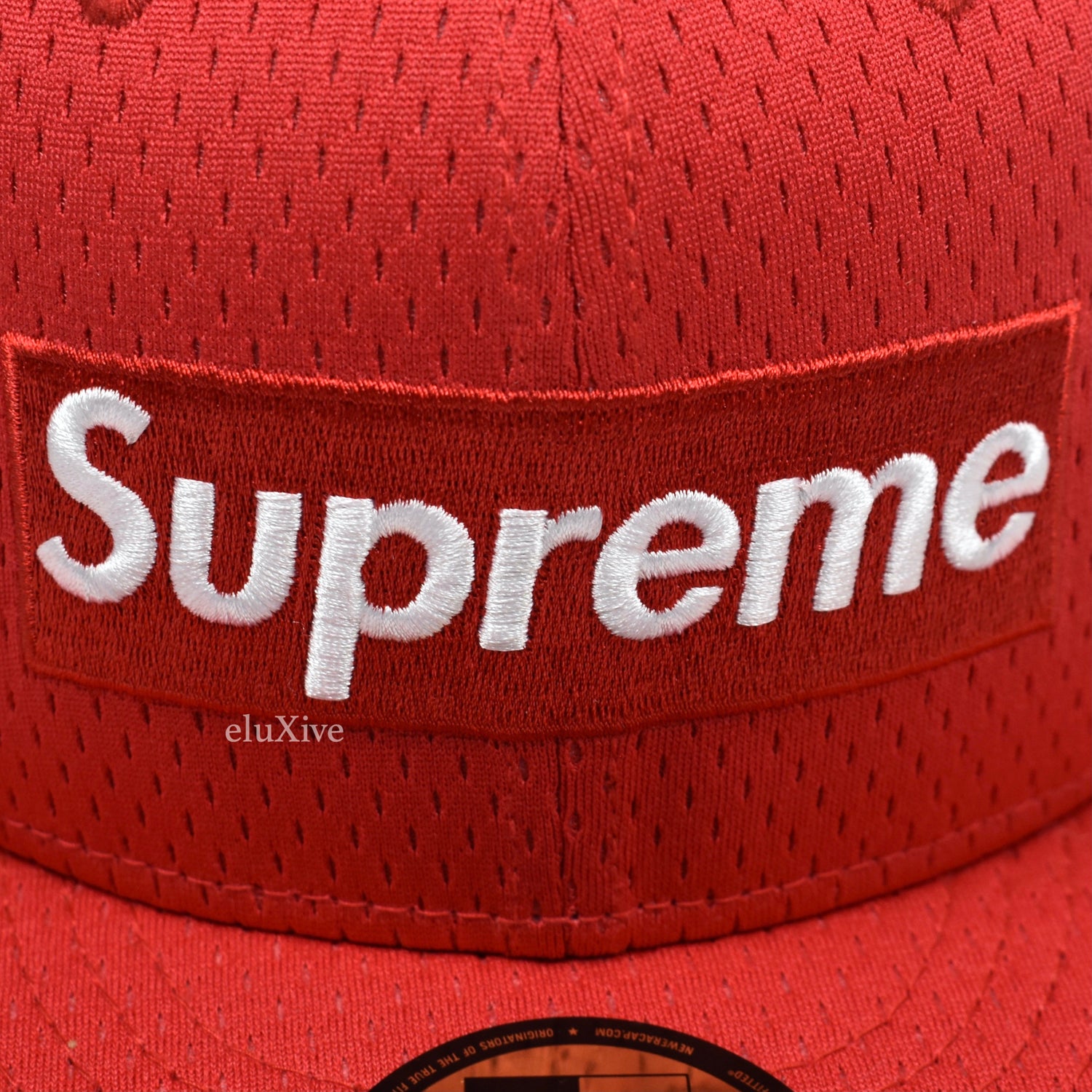 Supreme x New Era - Red Mesh Box Logo Fitted Hat (SS18) – eluXive