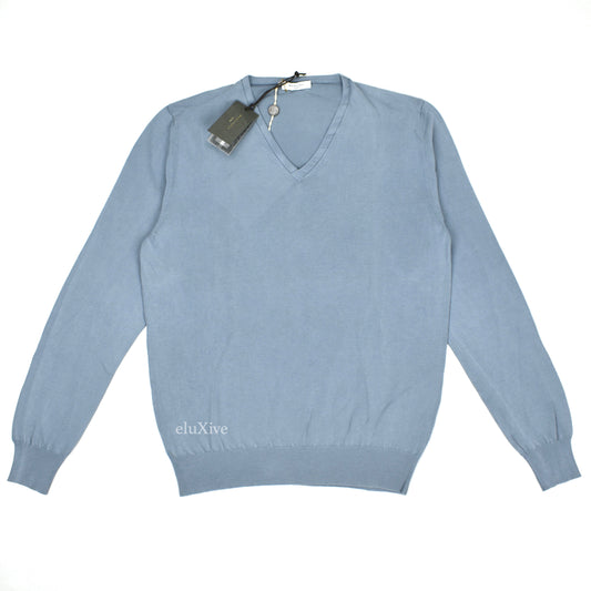 Boglioli - Light Blue Fine Cotton V-Neck Sweater