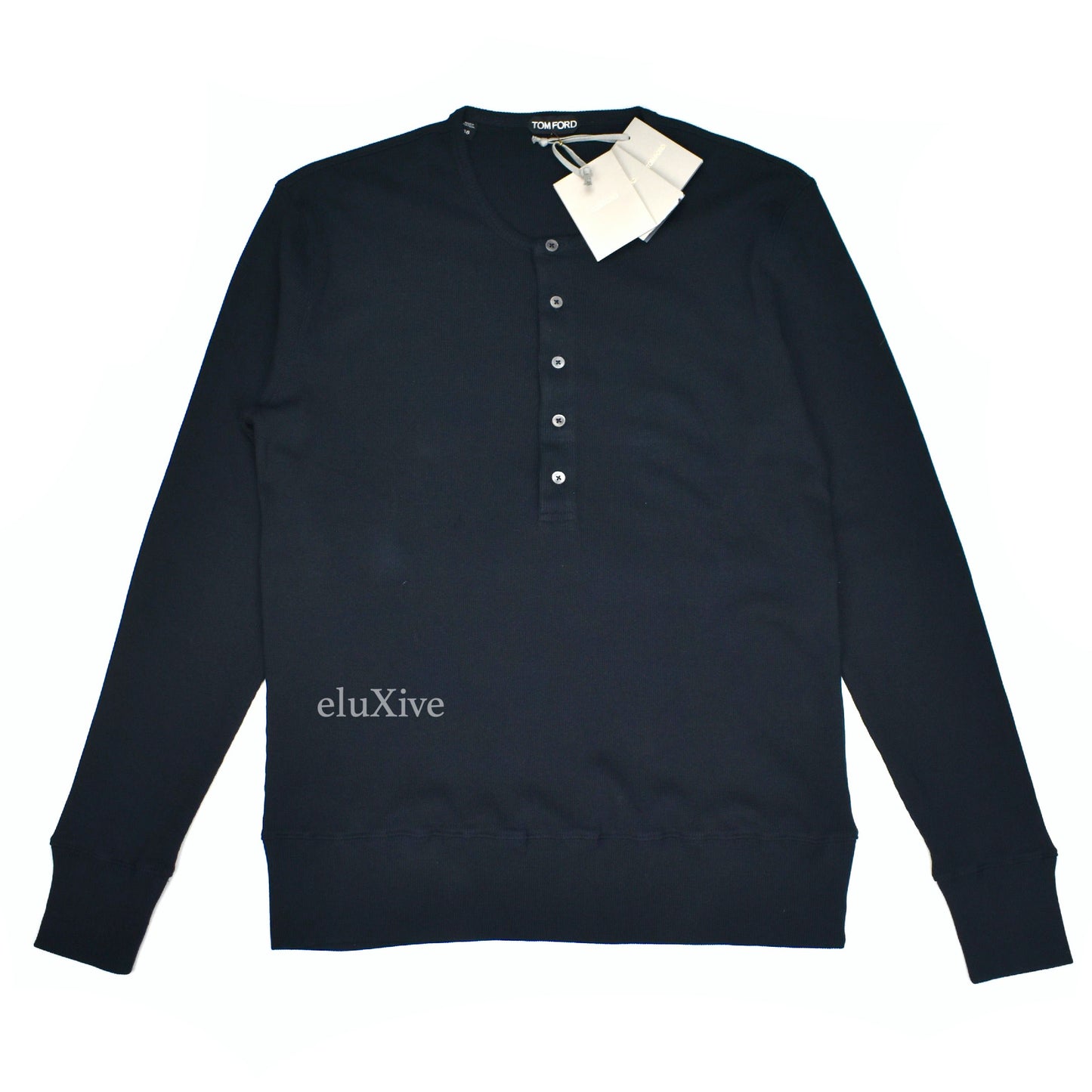 Tom Ford - Navy Ribbed Cotton Henley Shirt