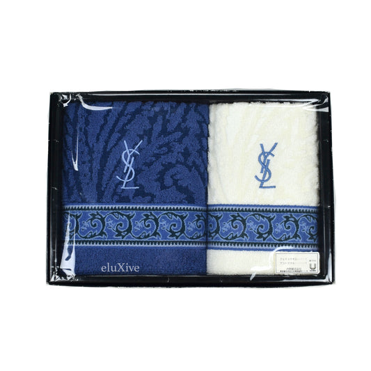 Yves Saint Laurent - White/Blue Set of 2 Logo Hand Towels (Medium)