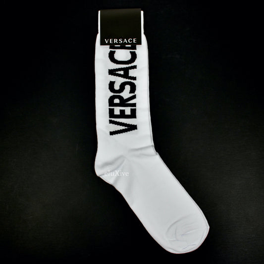 Versace - White / Black Logo Knit Crew Socks