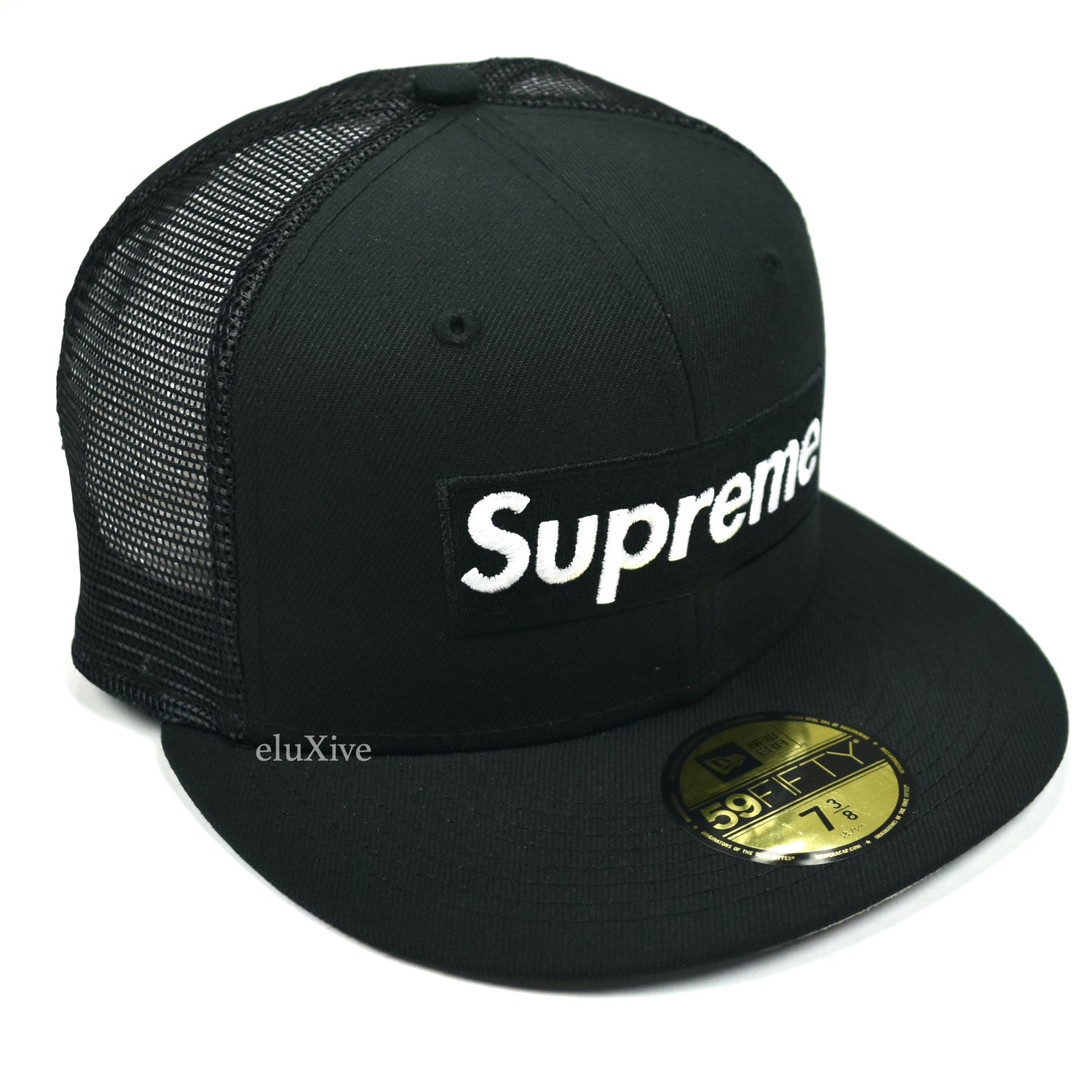 Supreme New Era SS18 Black Mesh Baseball Fitted Box Logo Hat
