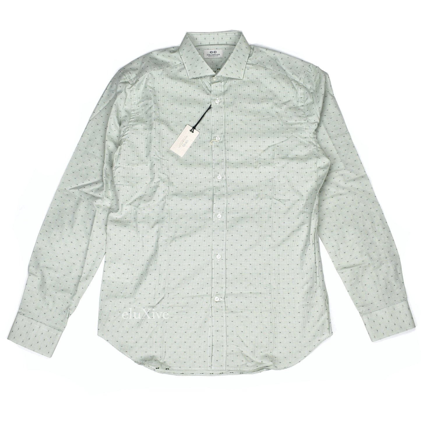 Corneliani - Green Micro Houndstooth Dotted Button Down Shirt