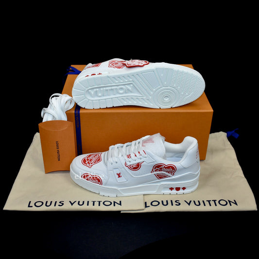 Louis Vuitton x Nigo - White Leather Heart Logo Trainer Sneakers