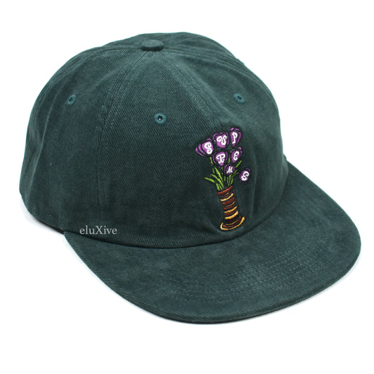 Supreme - Dark Green Flowers Logo Embroidered 6-Panel Hat (SS18)