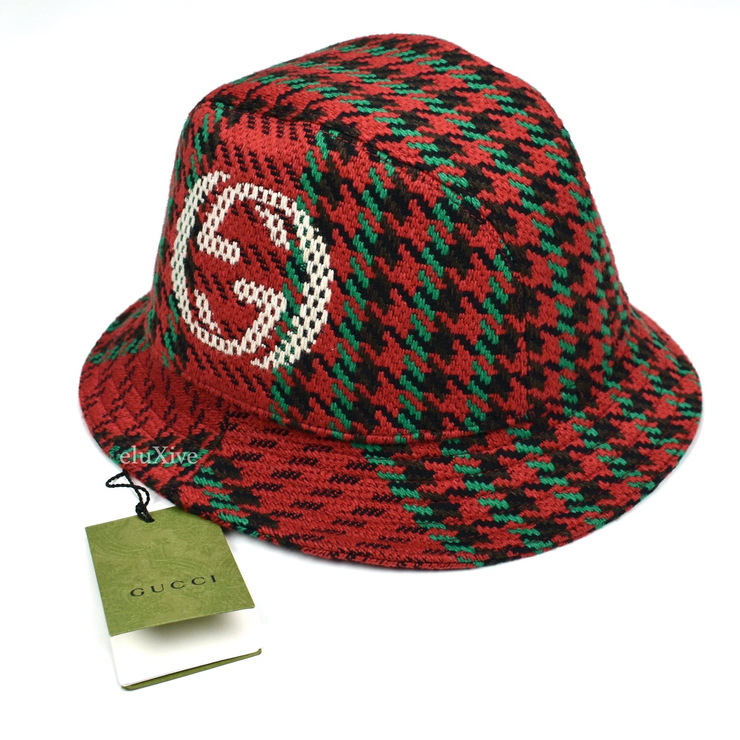 Gucci - Red Plaid Woven GG Logo Bucket Hat