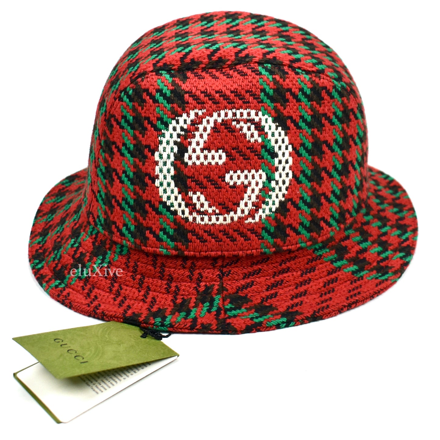 Gucci - Red Plaid Woven GG Logo Bucket Hat