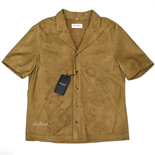 Saint Laurent - Tabac Brown Lambskin Suede Hawaiian Shirt