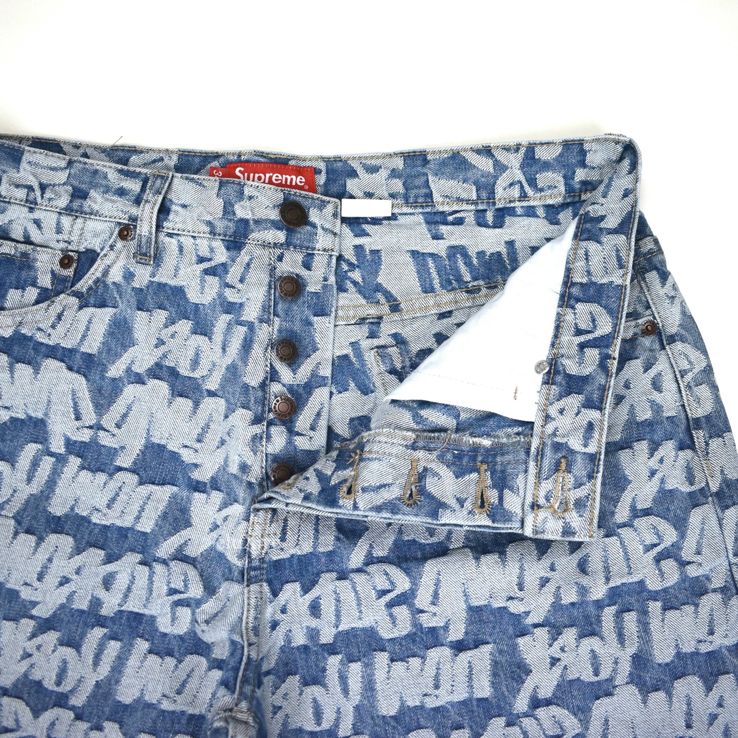Supreme - Blue Fat Tip 'LV' Jacquard Logo Denim Jeans