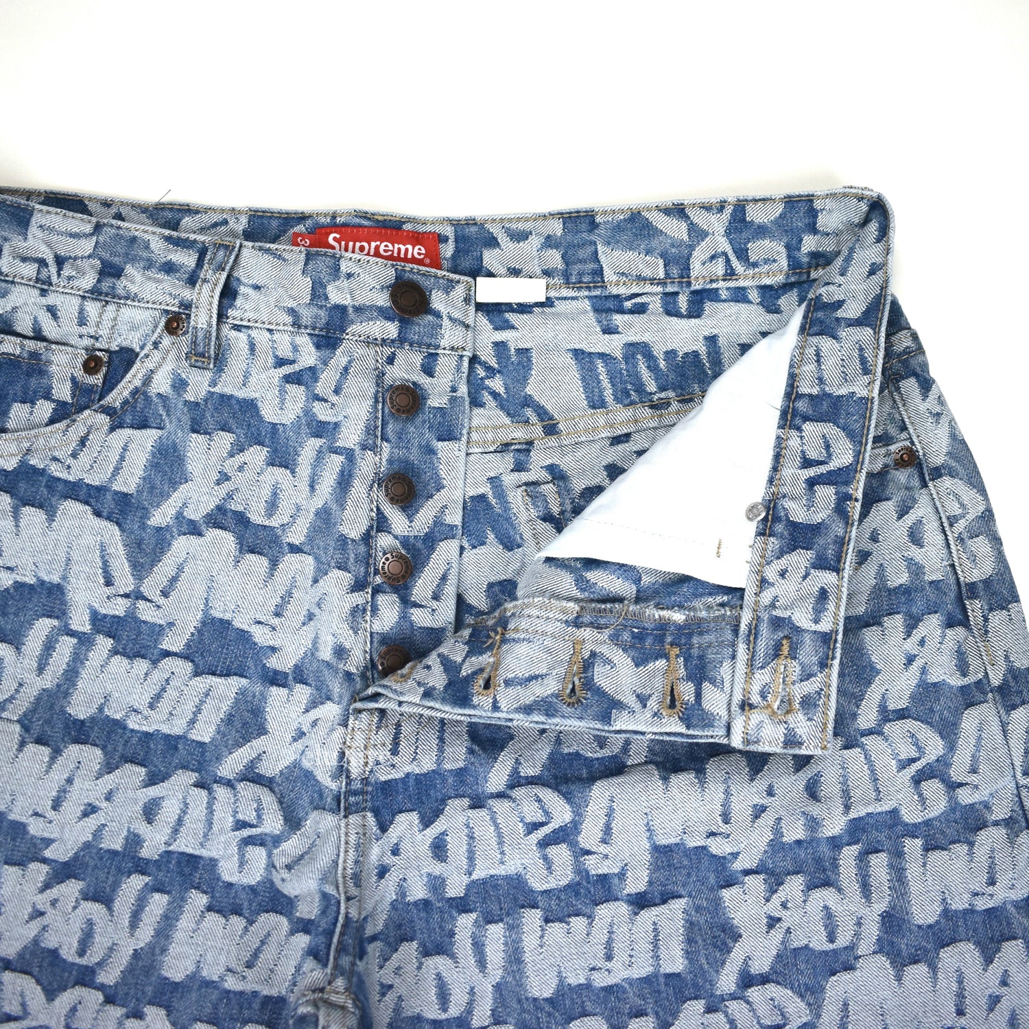 NWT Supreme Multi Type Jacquard Logo Denim Jeans Blue Men's 32 FW22  AUTHENTIC