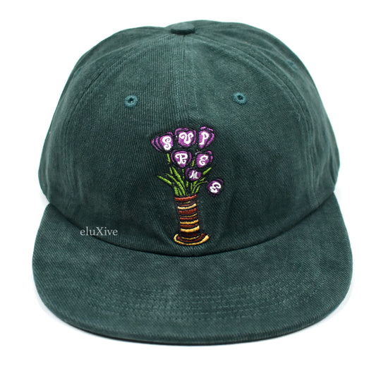 Supreme - Dark Green Flowers Logo Embroidered 6-Panel Hat (SS18)