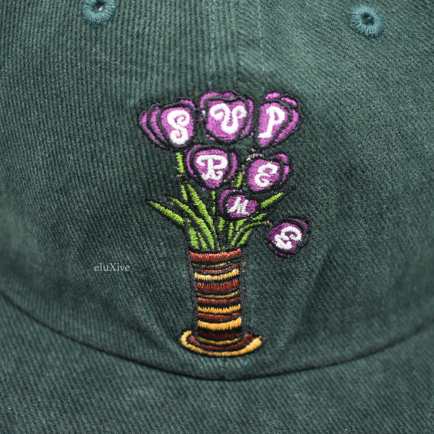Supreme - Dark Green Flowers Logo Embroidered 6-Panel Hat (SS18)