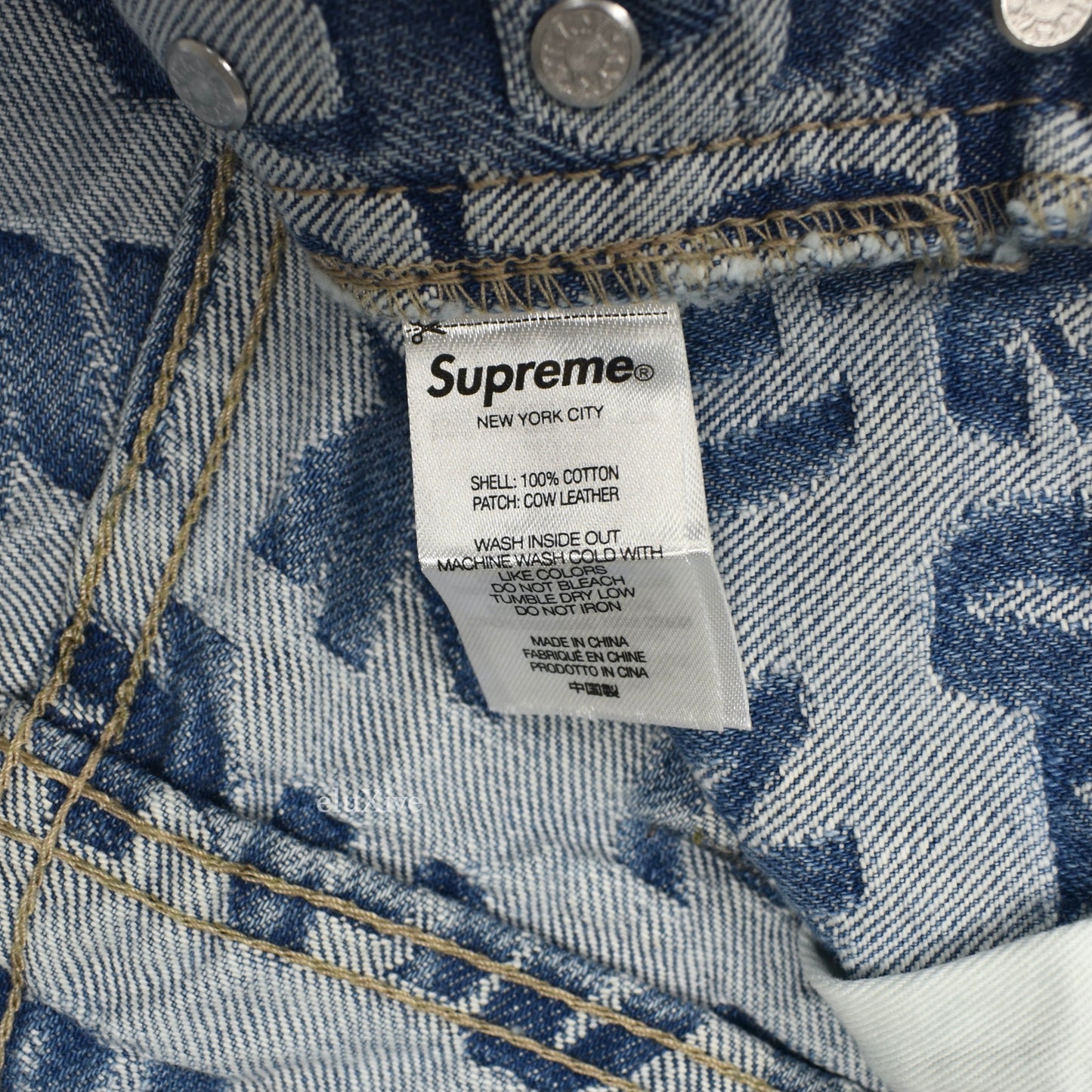 Supreme - Blue Fat Tip 'LV' Jacquard Logo Denim Jeans