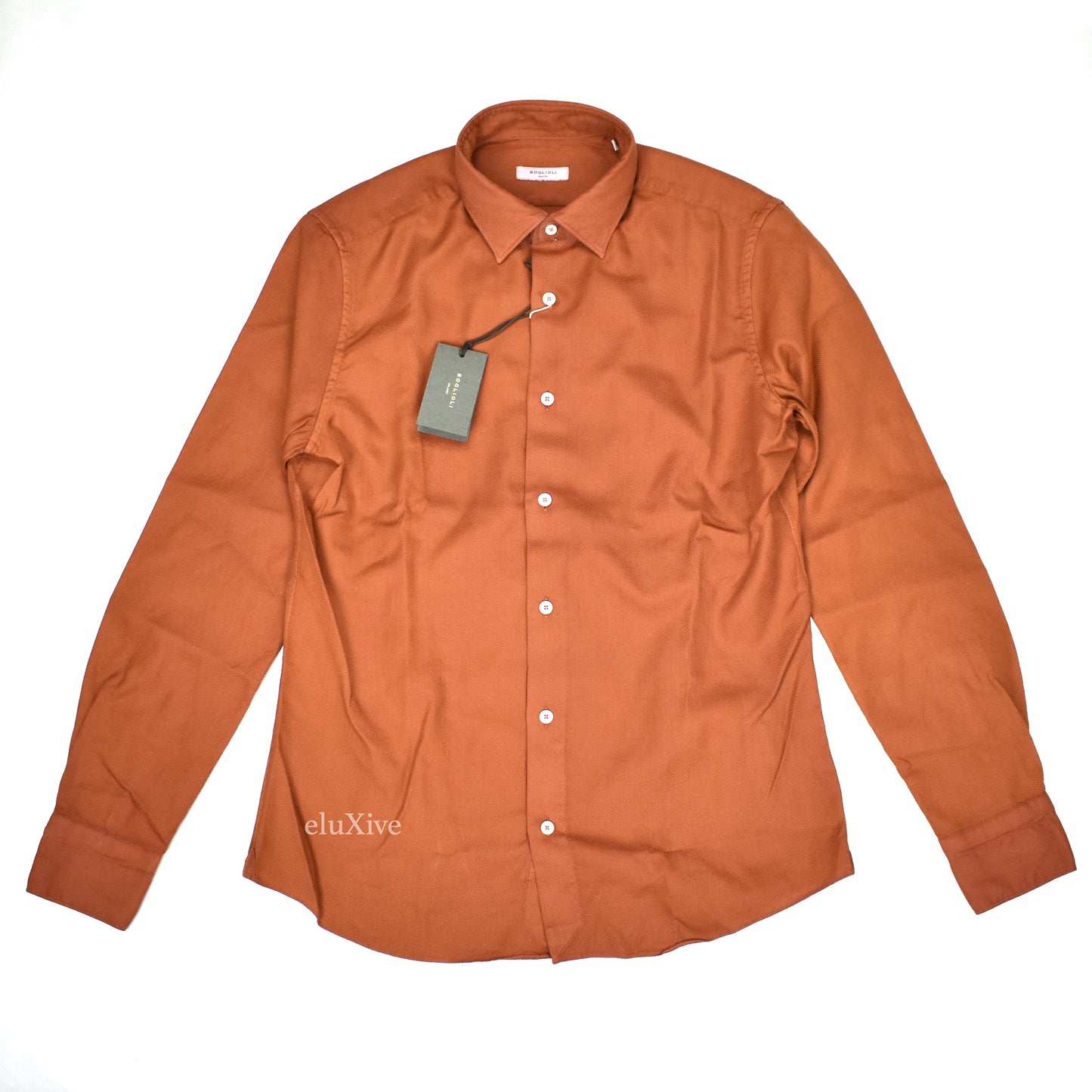 Boglioli - Rust Orange Birdseye Woven Cotton Button Down Shirt