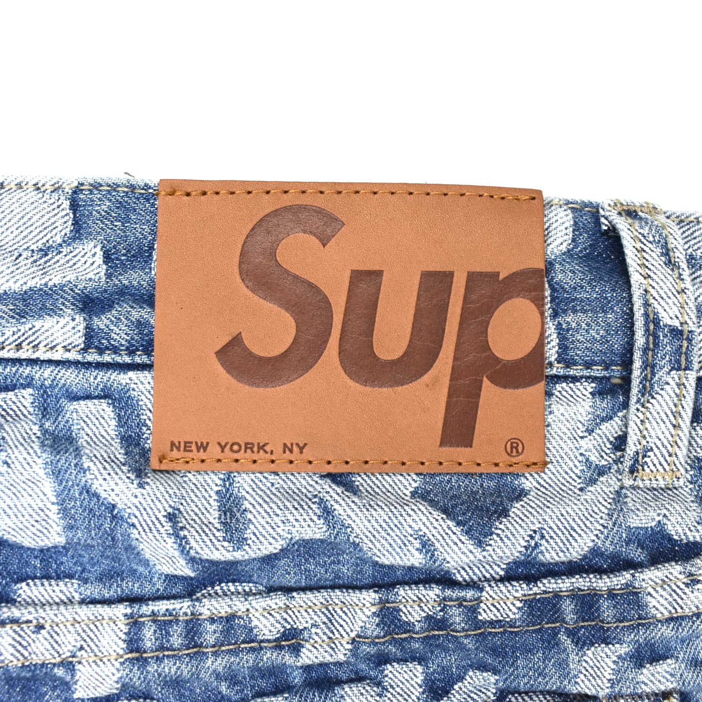 Supreme - Blue Fat Tip 'LV' Jacquard Logo Denim Jeans