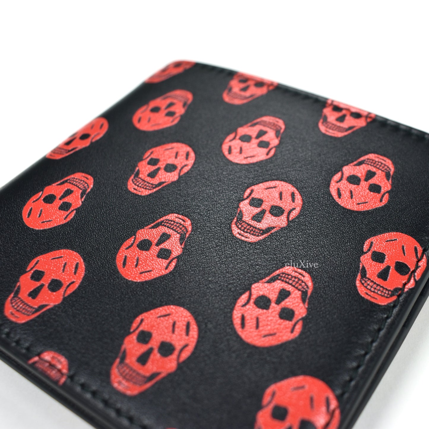 Alexander McQueen - Black/Red Leather Skull Logo Bifold Wallet