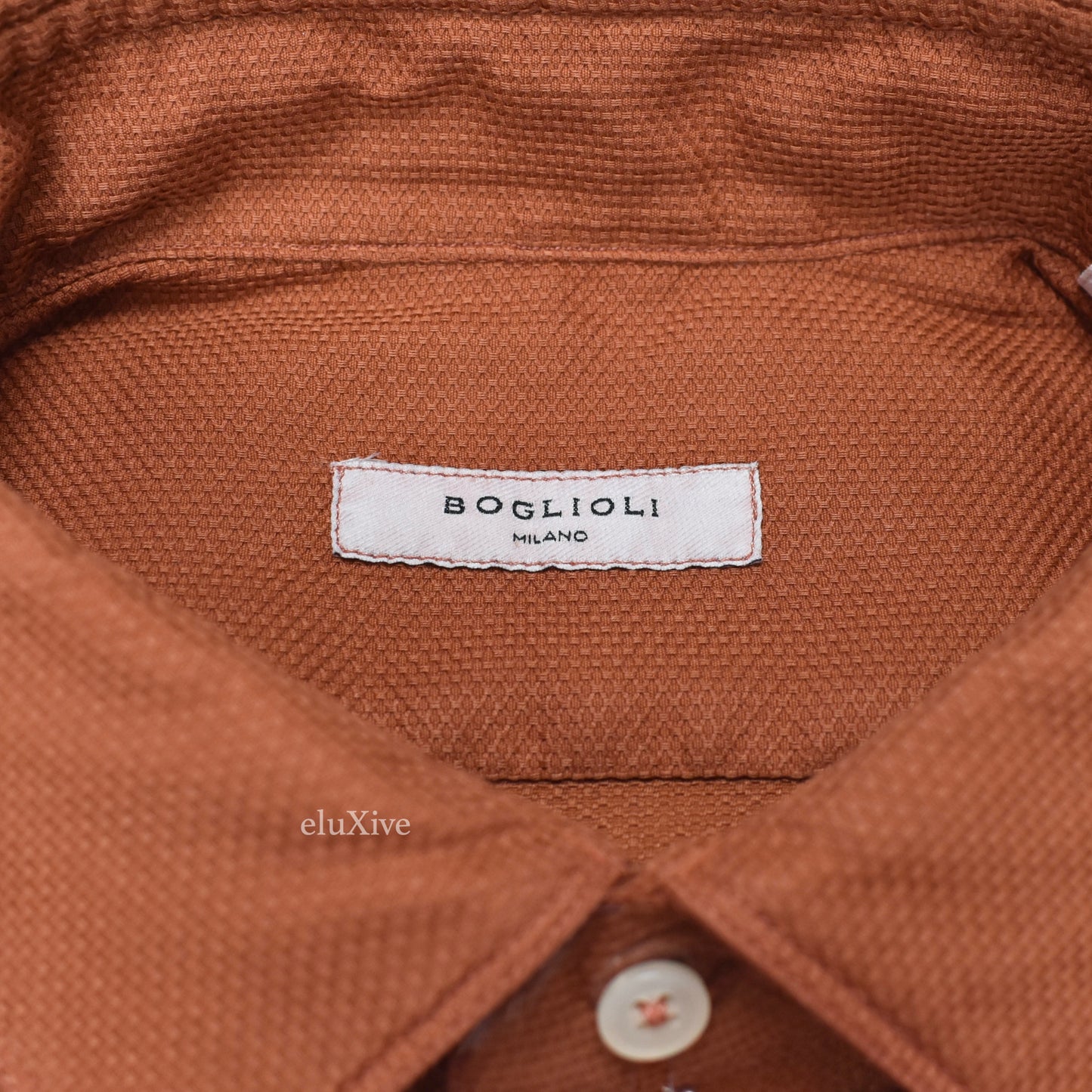 Boglioli - Rust Orange Birdseye Woven Cotton Button Down Shirt