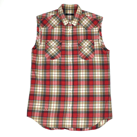 Undercover - Red Plaid Sleeveless Western Snap Button Shirt