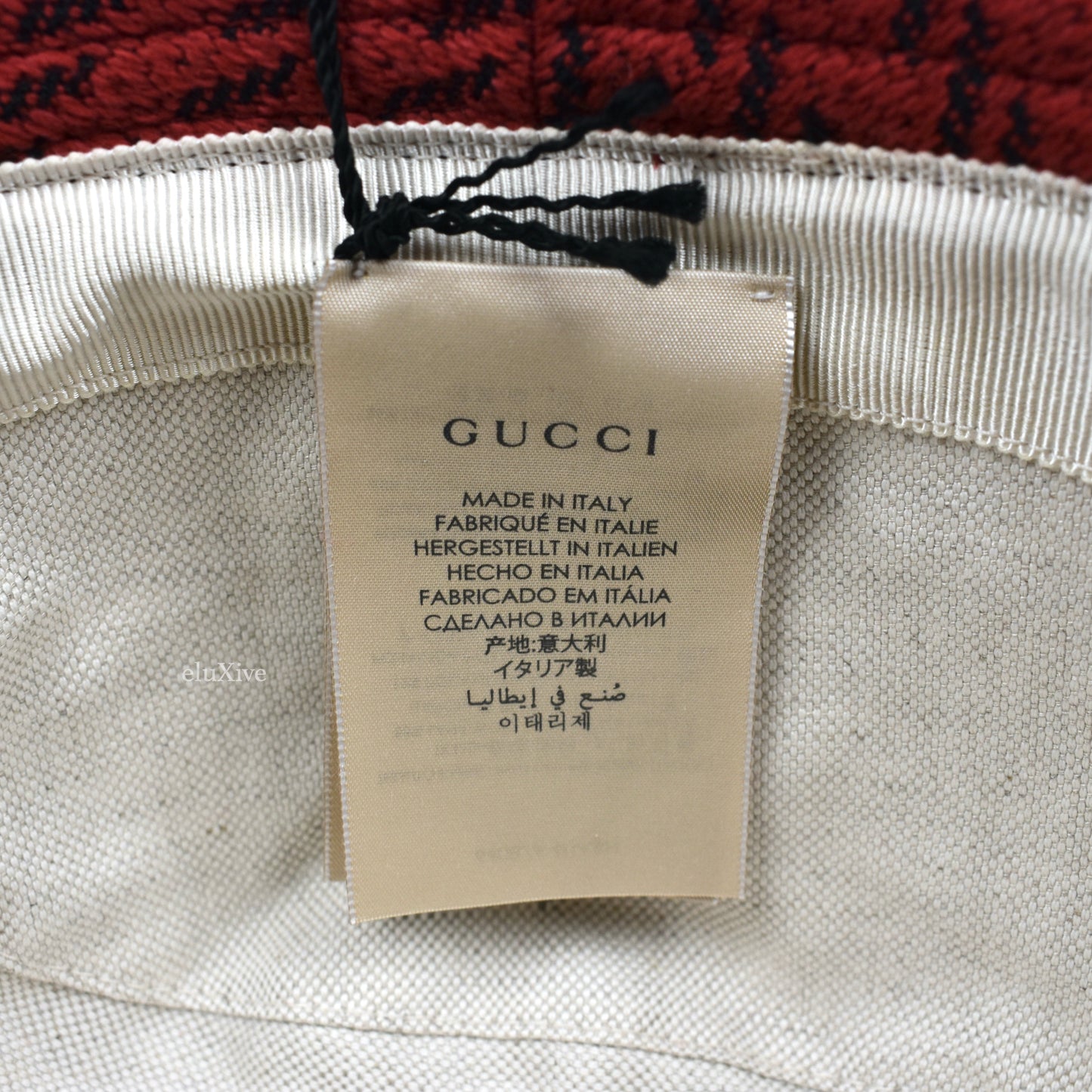 Gucci - Red Plaid Woven GG Logo Bucket Hat