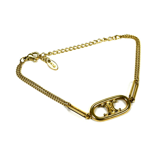 Celine - Gold Macadam Logo Charm Bracelet