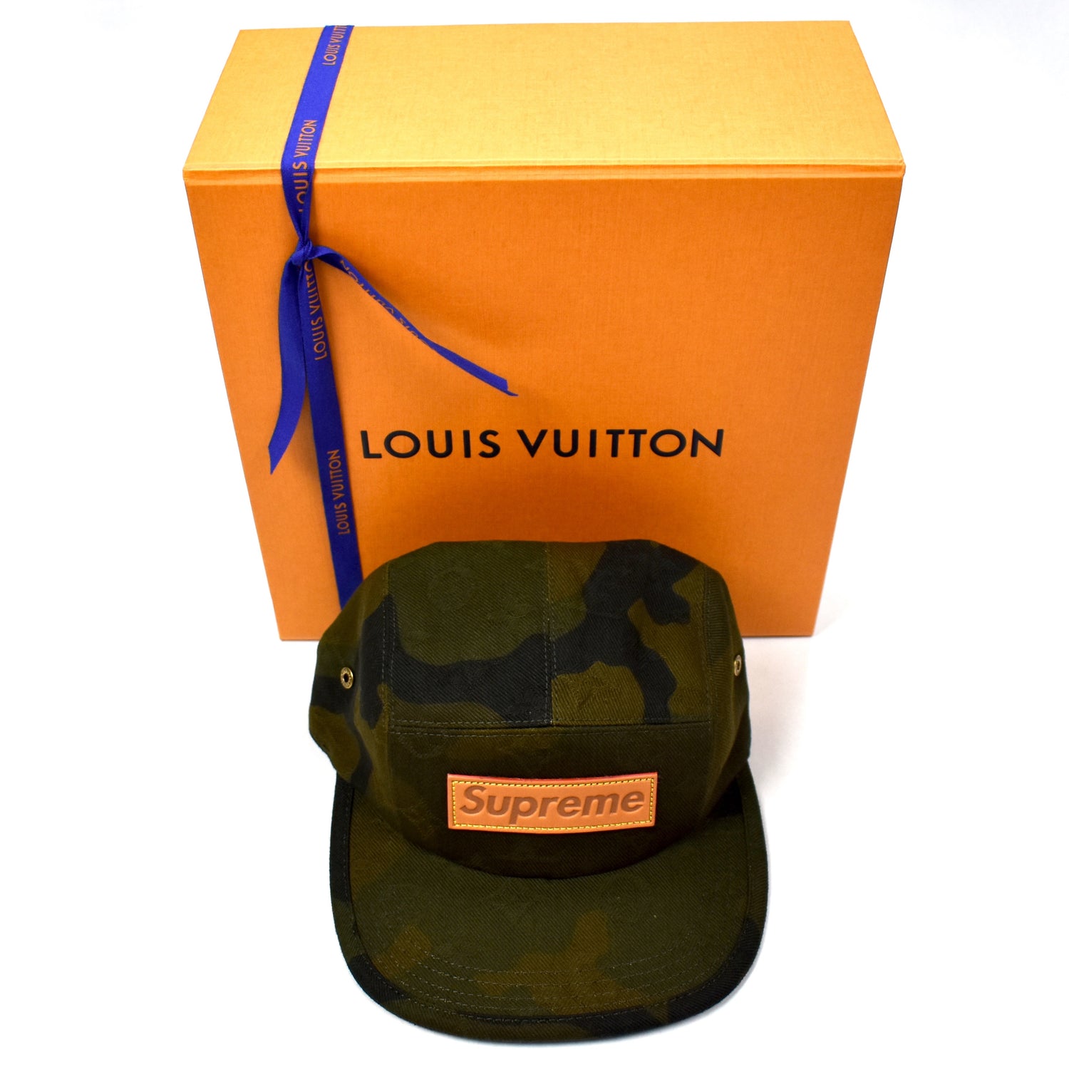 Louis Vuitton x Supreme - LV Monogram Camo Box Logo Camp Cap Hat