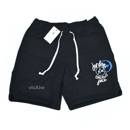 Jordan x Travis Scott x Fragment - Black Logo Embroidered Sweatshorts