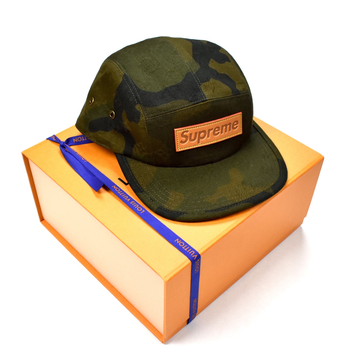 Louis Vuitton x Supreme - LV Monogram Camo Box Logo Camp Cap Hat – eluXive