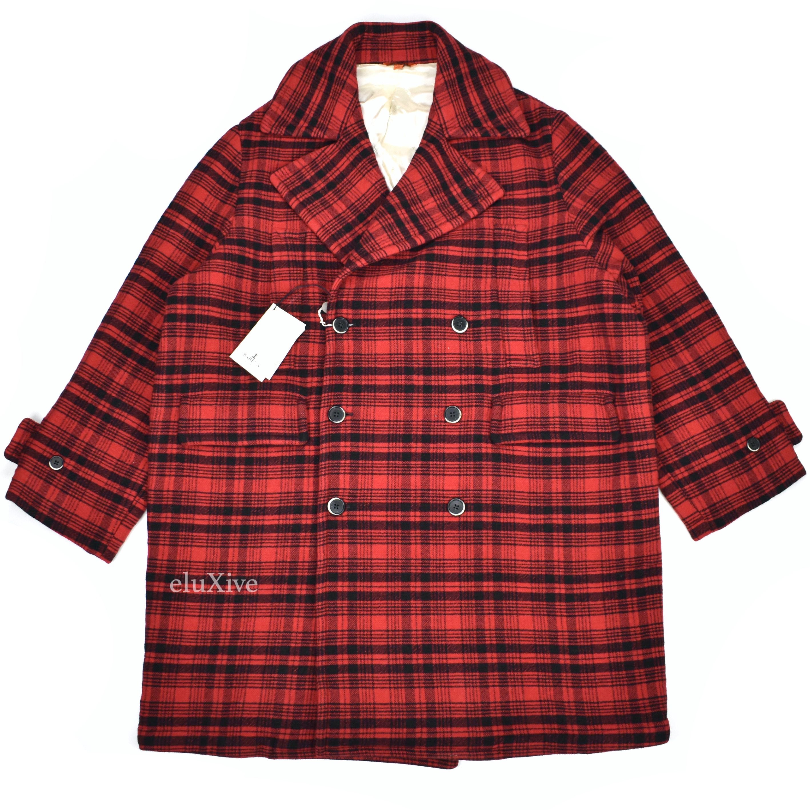 Barena - Red Plaid Wool Oversized Overcoat – eluXive
