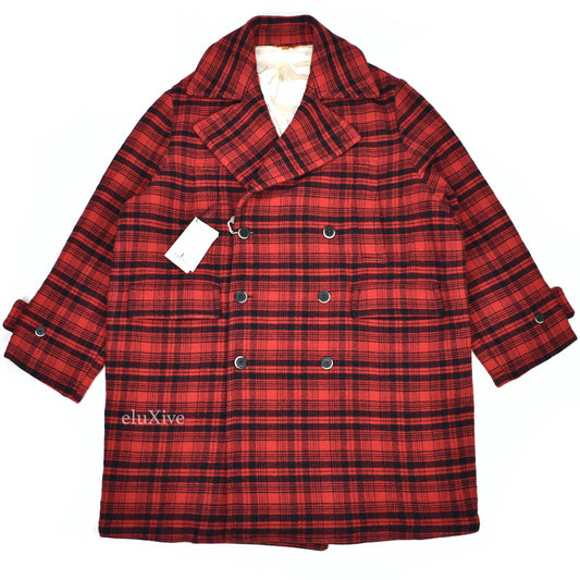 Barena - Red Plaid Wool Oversized Overcoat