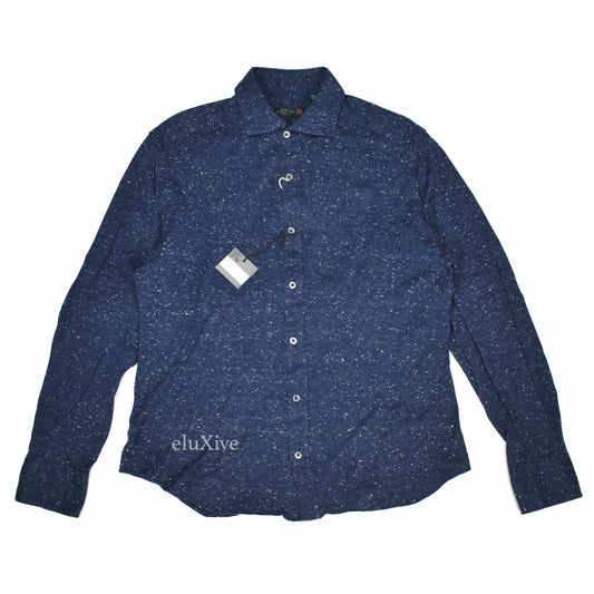 Corneliani - Navy Speckled Cotton Pique Button Down Shirt