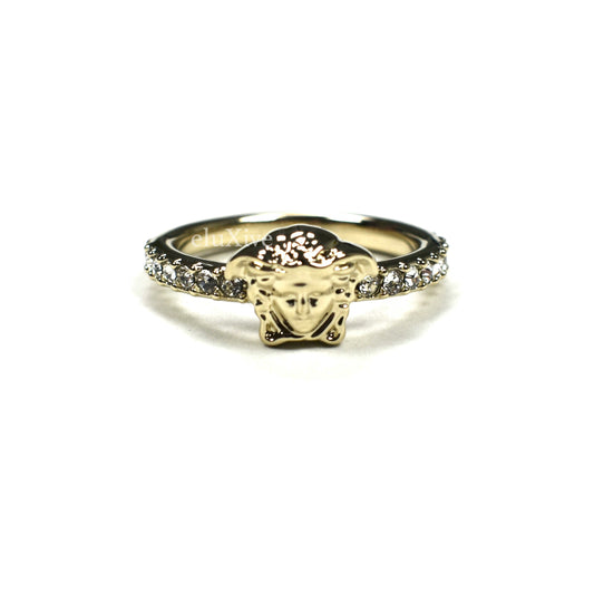 Versace - Light Gold Small Medusa Logo Crystal Ring