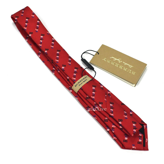 Burberry - Red Silk Allover Logo Print Tie