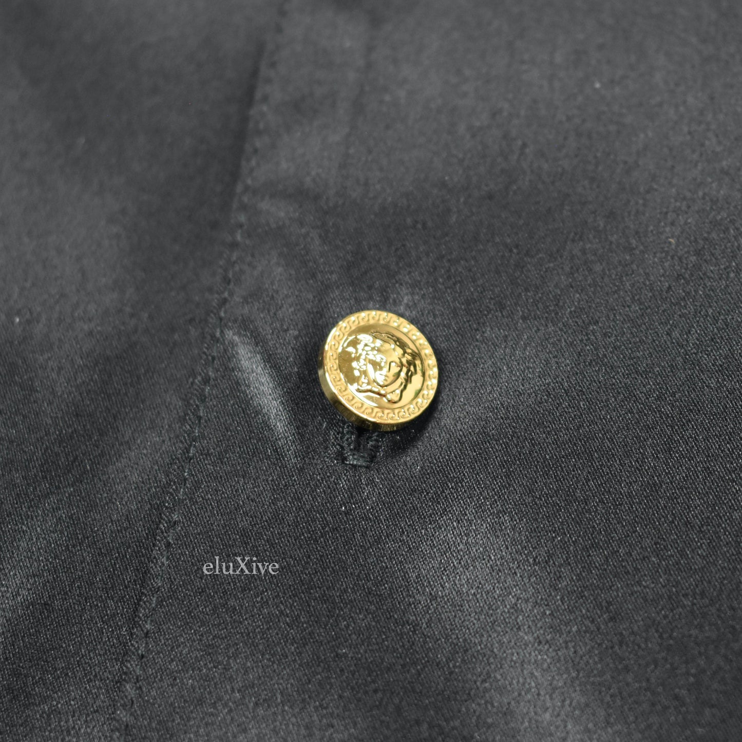 Versace - Black Silk Gold Medusa Button Pajama Shirt