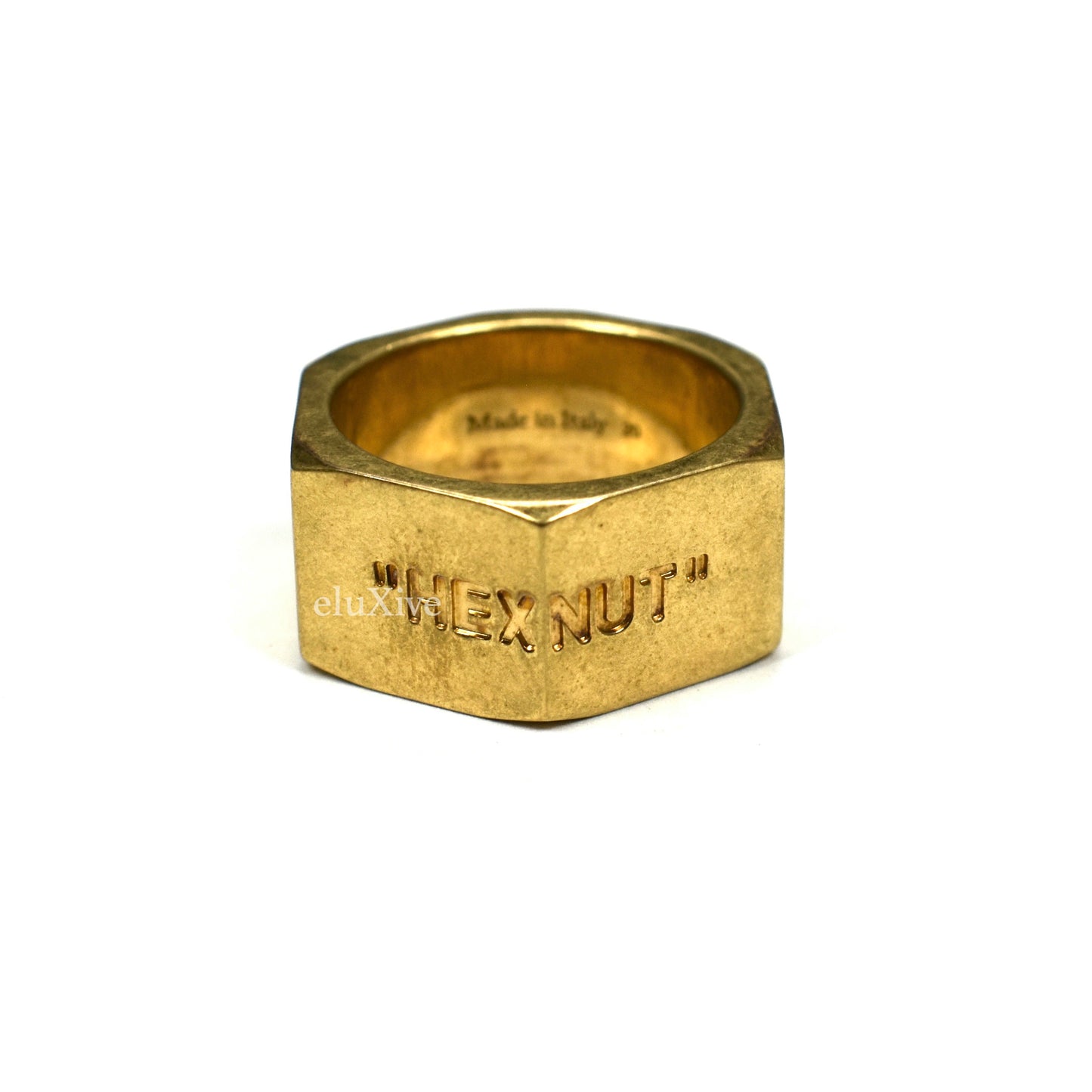 Off-White - Matte Gold Logo Engraved Hex Nut Ring