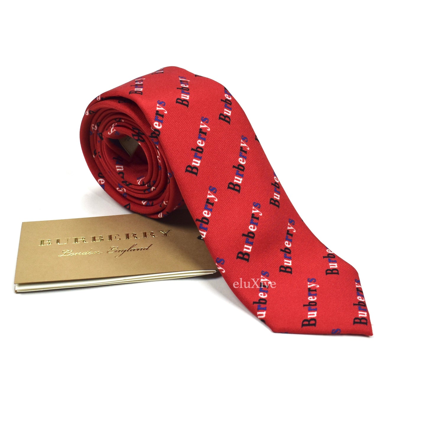 Burberry - Red Silk Allover Logo Print Tie
