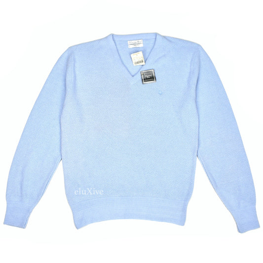 Dior - 1982 Vintage Light Blue Logo V-Neck Sweater