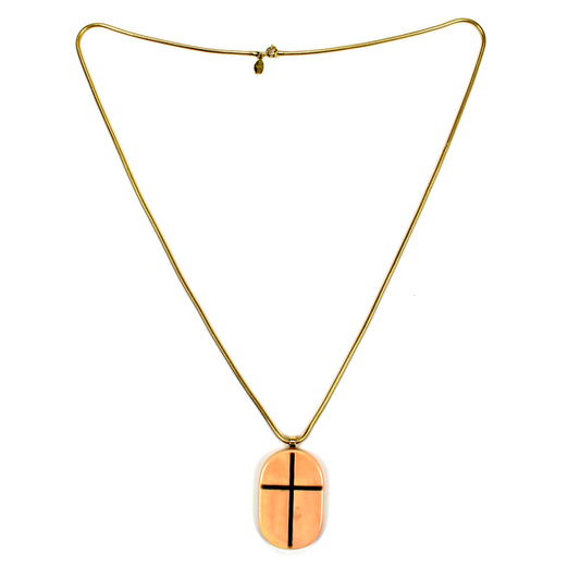 Givenchy - 1976 Runway Faux Ivory Cross Pendant Necklace