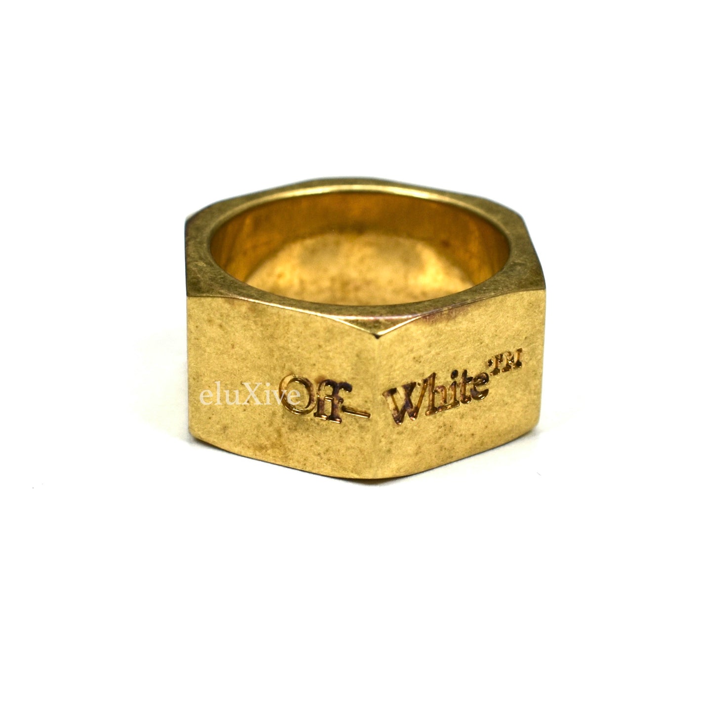 Off-White - Matte Gold Logo Engraved Hex Nut Ring