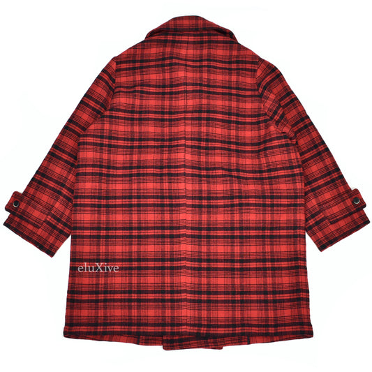 Barena - Red Plaid Wool Oversized Overcoat