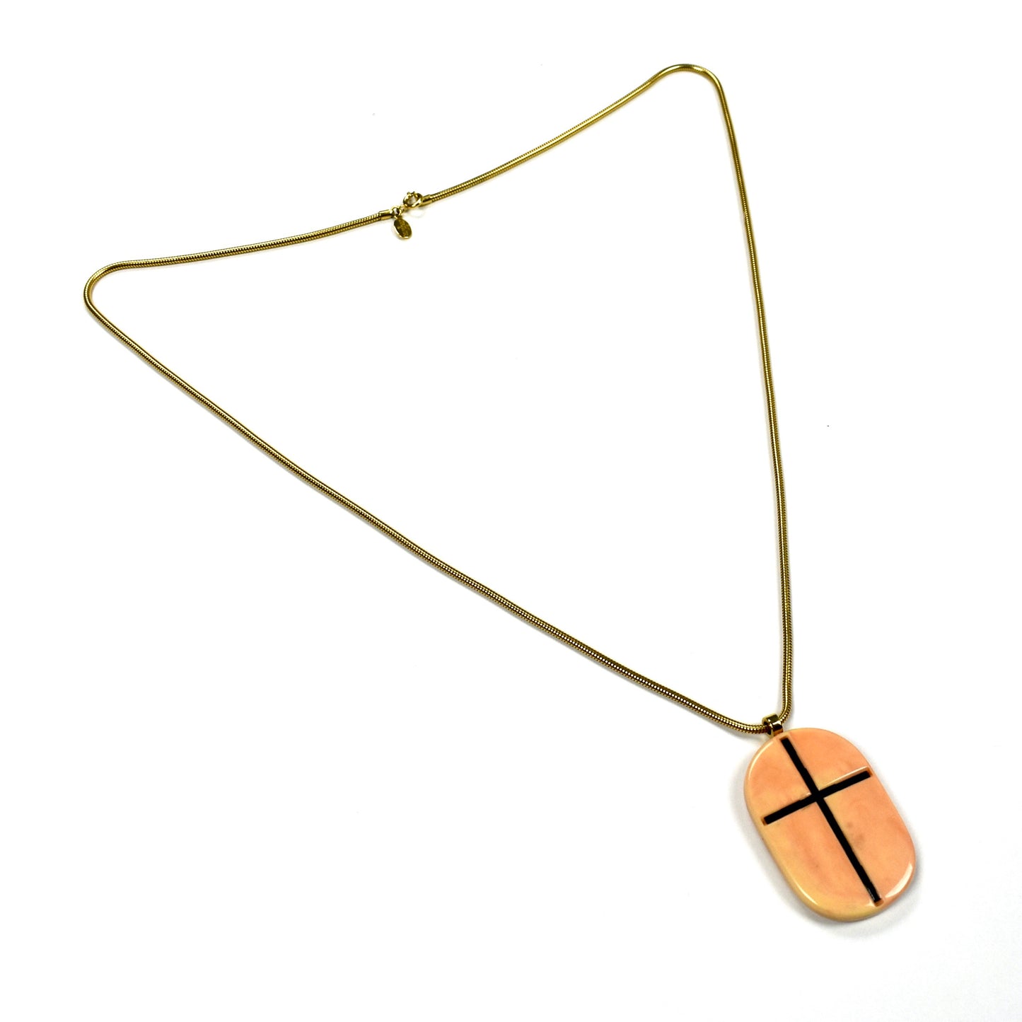 Givenchy - 1976 Runway Faux Ivory Cross Pendant Necklace