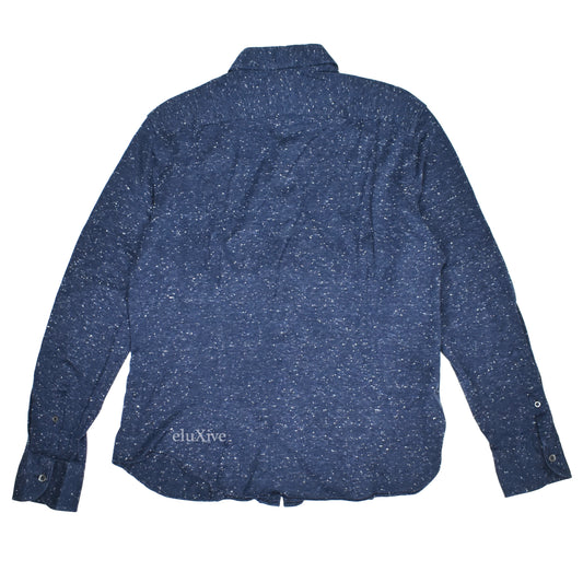 Corneliani - Navy Speckled Cotton Pique Button Down Shirt