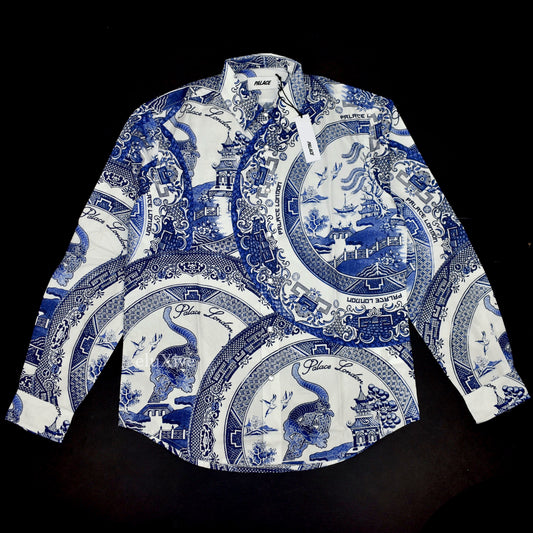 Palace - White / Blue China Plate Print Button Down Shirt