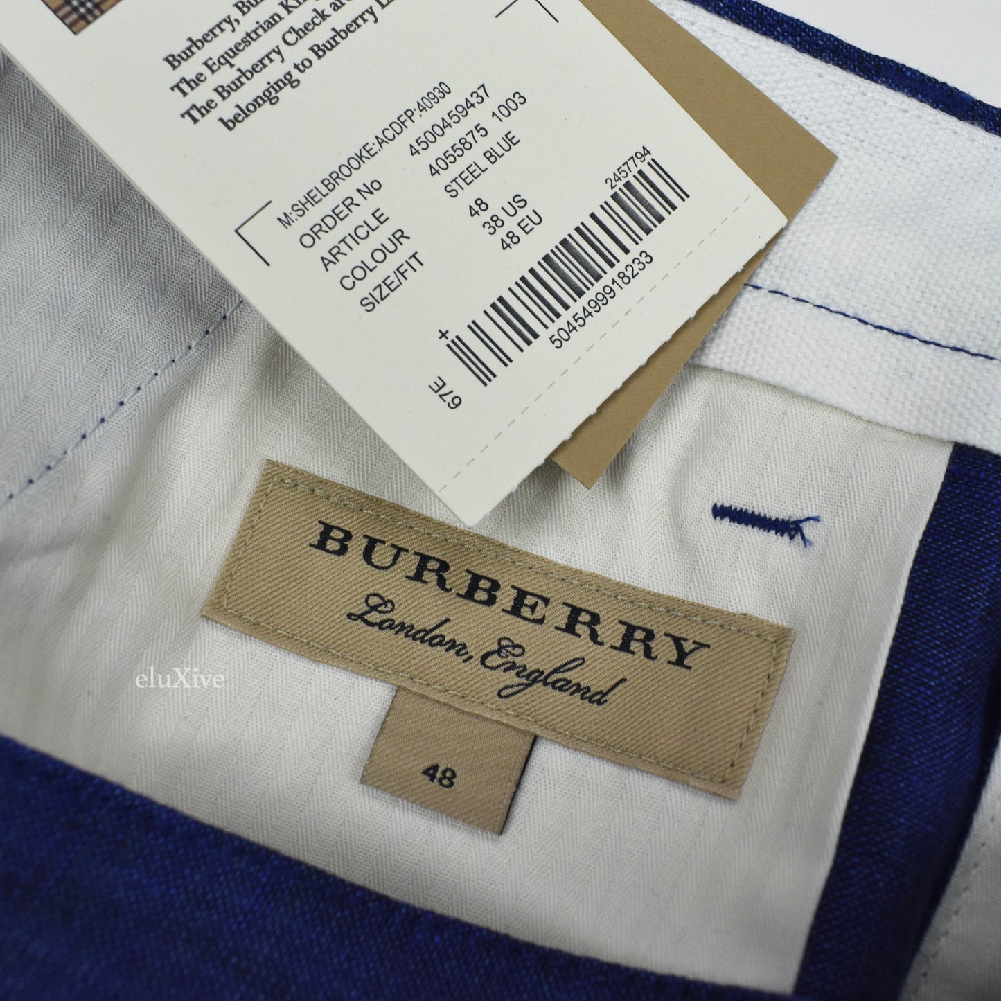 Burberry - Steel Blue 100% Linen Shorts