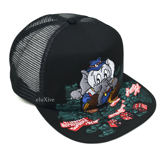 Supreme - Black Elephant Emboidered Trucker Hat