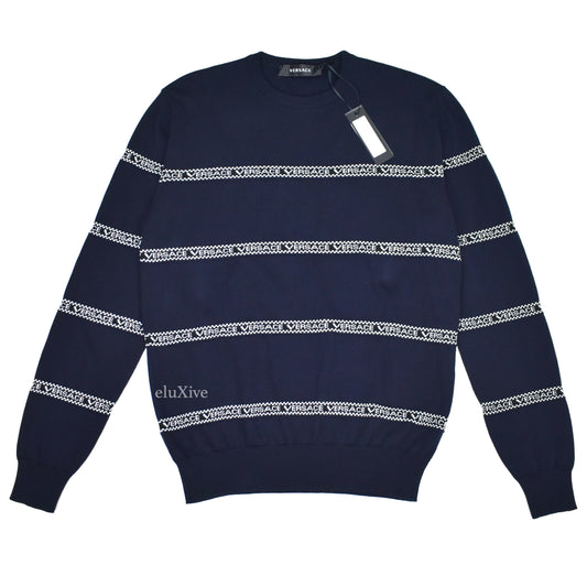 Versace - Logo Repeat Knit Crewneck Sweater (Navy)